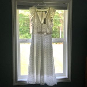 Blue Rain White Eyelet Midi Dress